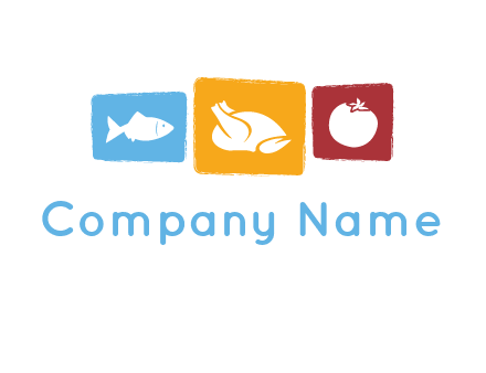 tomato, poultry and fish in squares logo