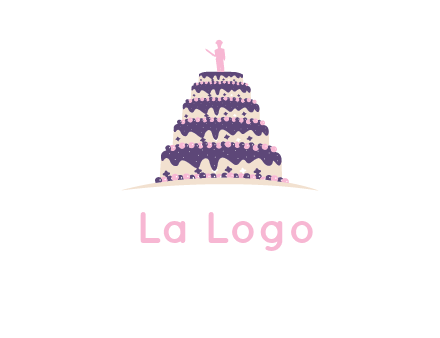 5 tier or layer cake with a figurine logo