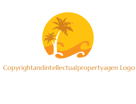 sun logo with palm trees and waves in front