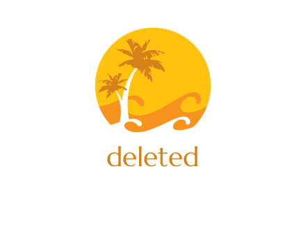 sun logo with palm trees and waves in front