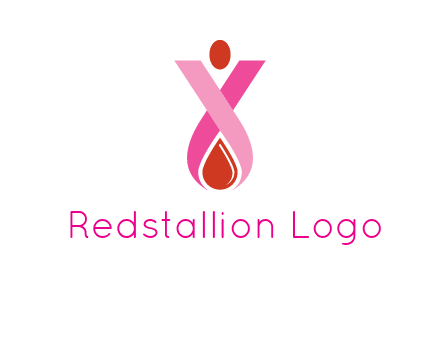 upside down breast cancer ribbon with dot and drop of blood logo