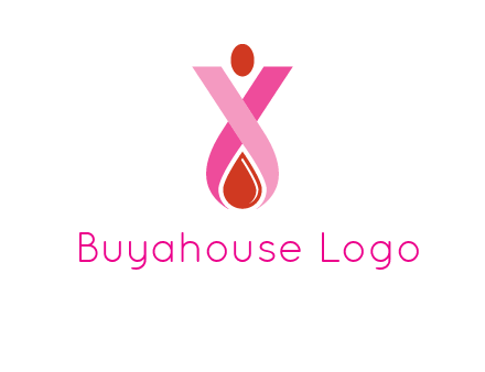 upside down breast cancer ribbon with dot and drop of blood logo