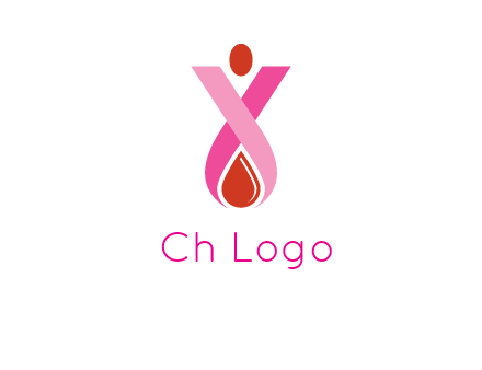 upside down breast cancer ribbon with dot and drop of blood logo