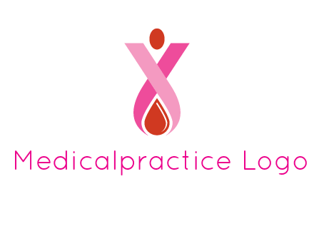 upside down breast cancer ribbon with dot and drop of blood logo