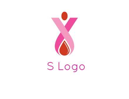 upside down breast cancer ribbon with dot and drop of blood logo