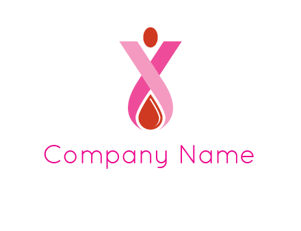 upside down breast cancer ribbon with dot and drop of blood logo