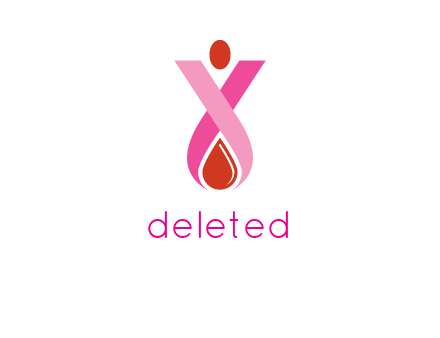 upside down breast cancer ribbon with dot and drop of blood logo