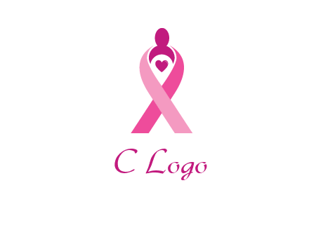 pink breast cancer ribbon logo with a heart and woman icon