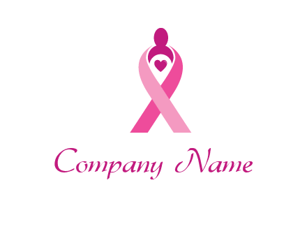 pink breast cancer ribbon logo with a heart and woman icon