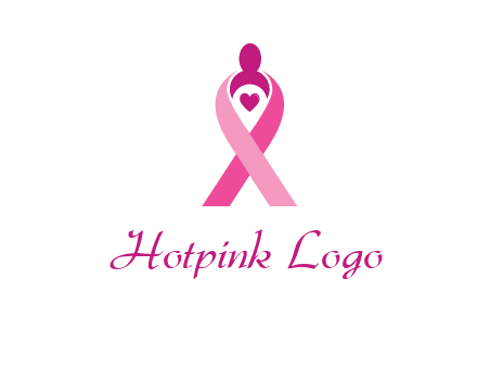 pink breast cancer ribbon logo with a heart and woman icon