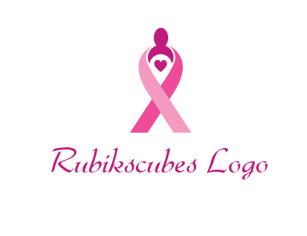 pink breast cancer ribbon logo with a heart and woman icon