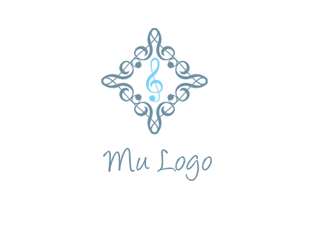 music note inside filigree tile logo