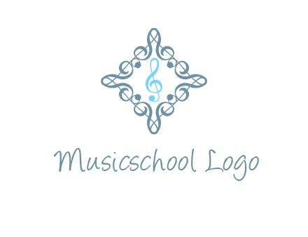 music note inside filigree tile logo