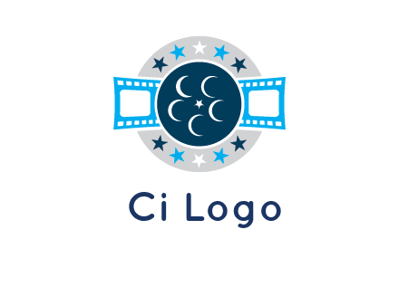 film reel inside the circle with stars logo