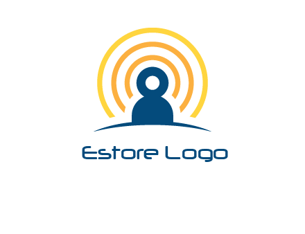 abstract person placed in front of communication circles logo