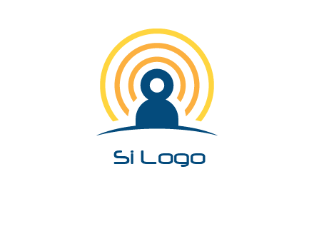 abstract person placed in front of communication circles logo