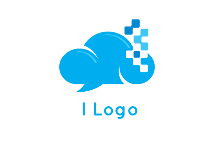 cloud forming speech bubble with technology squares connection logo