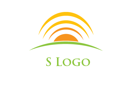 abstract landscape with sun and swooshes logo