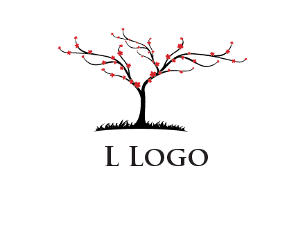 tree with flowers on grass logo