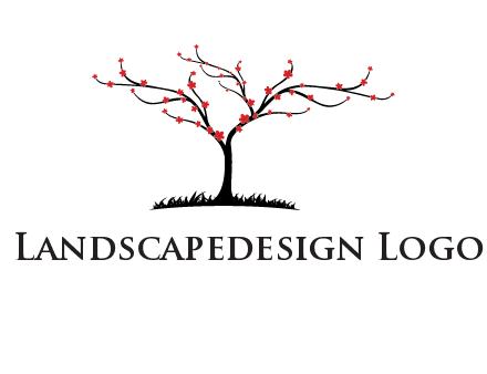 tree with flowers on grass logo