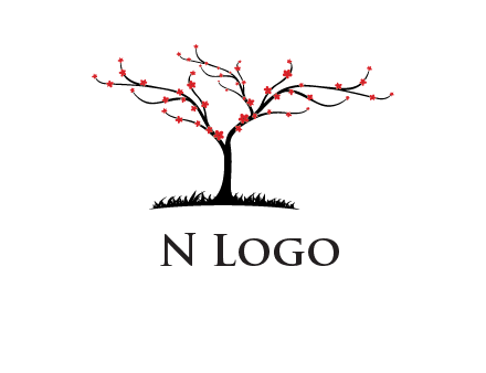 tree with flowers on grass logo