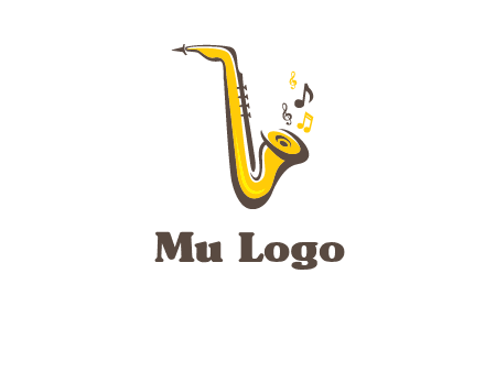 abstract saxophone with music notes logo