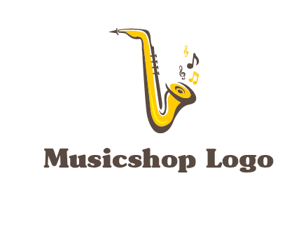 abstract saxophone with music notes logo