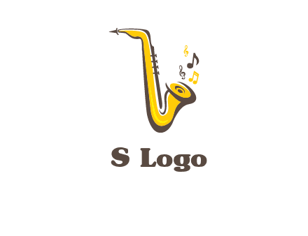 abstract saxophone with music notes logo