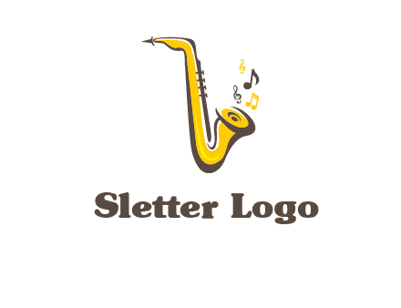 abstract saxophone with music notes logo