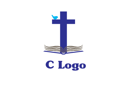 cross with abstract book and bird logo