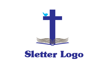 cross with abstract book and bird logo