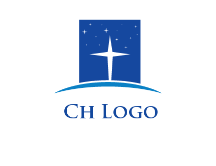 cross inside the square with shinning stars logo