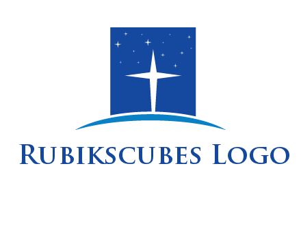 cross inside the square with shinning stars logo