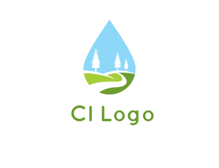 landscape inside the water drop logo