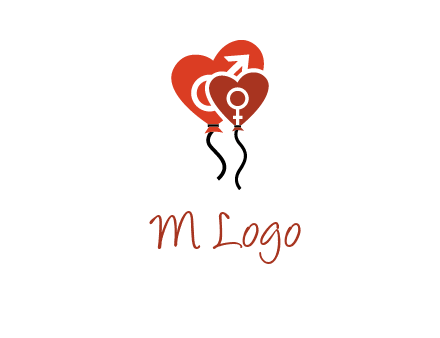 male and female icon inside the heart balloons logo