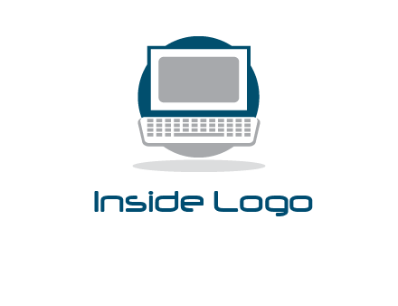 abstract monitor and keyboard inside the circle logo