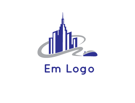 swoosh around the buildings with mouse logo