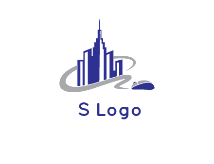 swoosh around the buildings with mouse logo