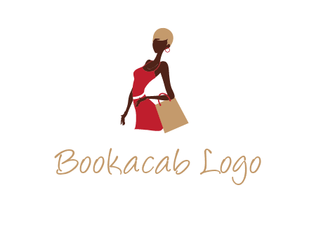 girl with fashionable dress holding shopping bag logo