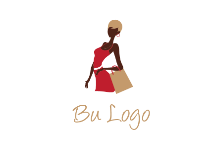 girl with fashionable dress holding shopping bag logo