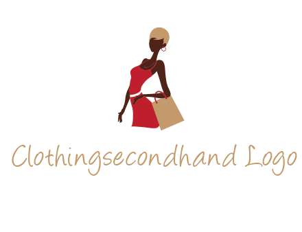 girl with fashionable dress holding shopping bag logo