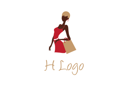 girl with fashionable dress holding shopping bag logo