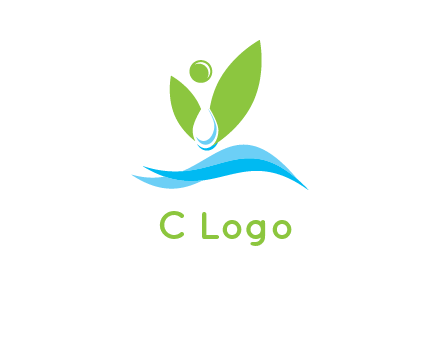 water drop with abstract leaves person on waves logo