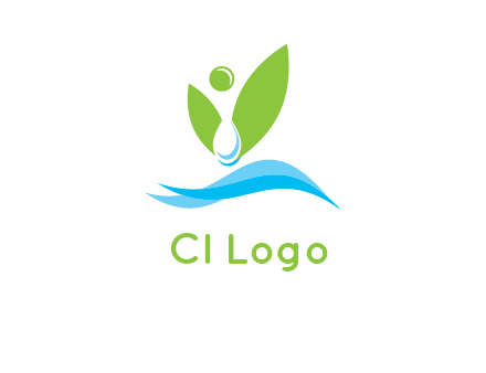 water drop with abstract leaves person on waves logo