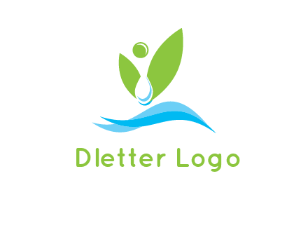 water drop with abstract leaves person on waves logo