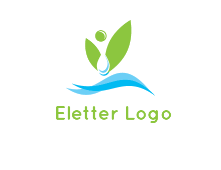 water drop with abstract leaves person on waves logo