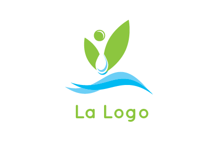 water drop with abstract leaves person on waves logo