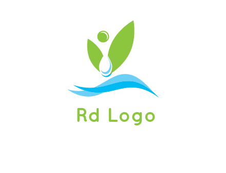 water drop with abstract leaves person on waves logo