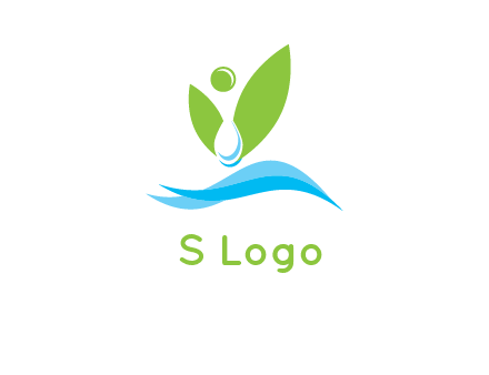 water drop with abstract leaves person on waves logo