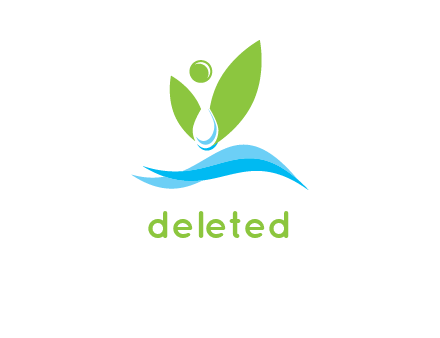 water drop with abstract leaves person on waves logo